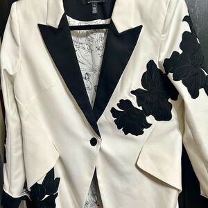 White House Black Market Ivory Blazer with Black Floral Accents